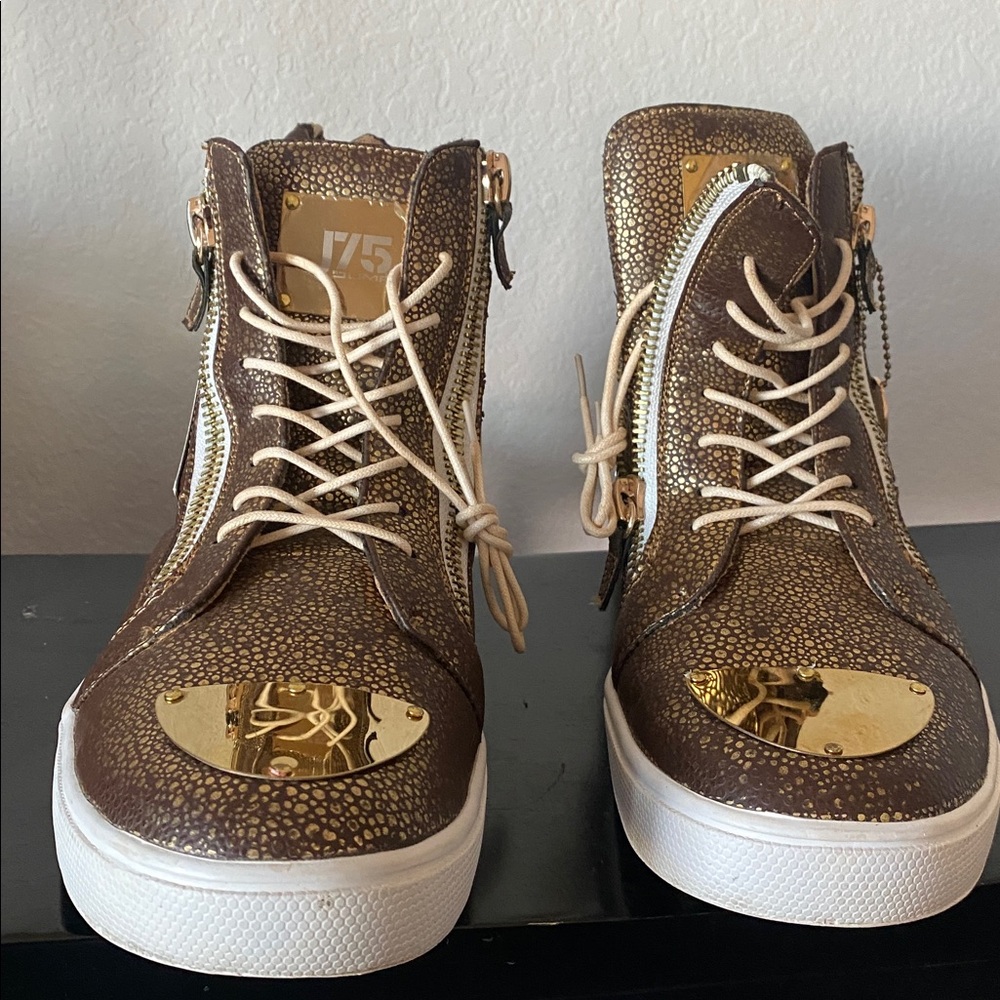 Zenith Brown and Gold High-Top Sneakers